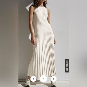 White knit pleat maxi dress